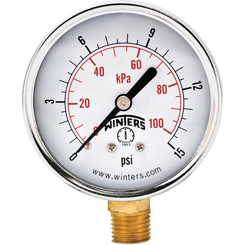 Economy Pressure Gauge, 2-1/2" , 0 - 15 psi, Bottom Mount, Analogue Superchem Industries