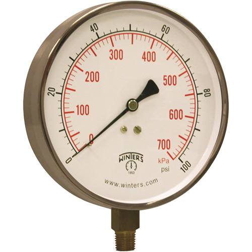 Contractor Pressure Gauge, 4-1/2" , 0 - 100 psi, Bottom Mount, Analogue Superchem Industries