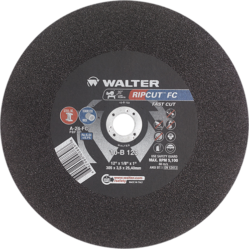 Ripcut Stainless Steel & Steel Cut-Off Wheel for Stationary Saws, 18" x 3/16", 1" Arbor, Type 1, Aluminum Oxide, 3400 RPM Superchem Industries