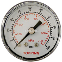 Pressure Gauge, 1-1/2" , 0 - 100 psi, Back Mount, Analogue Superchem Industries