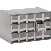 Modular Parts Cabinets, Steel, 15 Drawers, 17" x 10-9/16" x 3-1/16", Grey Superchem Industries