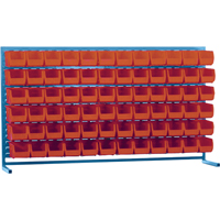 Louvered Rack with Bins, 72 Bins, 72" W x 15" D x 40" H Superchem Industries