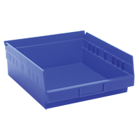 Shelf Bins, 11-1/8" W x 4" H x 11-5/8" D, Blue, 30 lbs. Capacity Superchem Industries