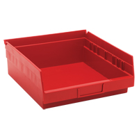 Shelf Bins, 11-1/8" W x 4" H x 11-5/8" D, Red, 30 lbs. Capacity Superchem Industries
