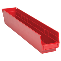 Shelf Bins, 4-1/8" W x 4" H x 23-5/8" D, Red, 50 lbs. Capacity Superchem Industries