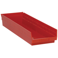Bacs de rangement pour tablettes, 8-3/8" la x 4" H x 23-5/8" p, Rouge, Capacit&eacute; 50 lb Superchem Industries