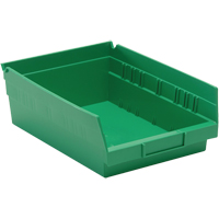 Shelf Bins, 8-3/8" W x 4" H x 11-5/8" D, Green, 30 lbs. Capacity Superchem Industries