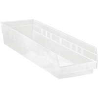 Bacs de rangement pour tablettes, 6-5/8" la x 4" H x 23-5/8" p, Transparent, Capacit&eacute; 50 lb Superchem Industries