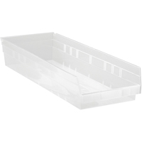 Bacs de rangement pour tablettes, 8-3/8" la x 4" H x 23-5/8" p, Transparent, Capacit&eacute; 50 lb Superchem Industries