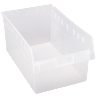 Store-Max Shelf Bins, 11-1/8" W x 8" H x 17-7/8" D, Clear, 56 lbs. Capacity Superchem Industries