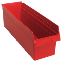 Store-Max Shelf Bins, 8-3/8" W x 8" H x 23-5/8" D, Red, 68 lbs. Capacity Superchem Industries