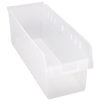 Store-Max Shelf Bins, 8-3/8" W x 8" H x 23-5/8" D, Clear, 68 lbs. Capacity Superchem Industries