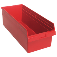 Store-Max Shelf Bins, 11-1/8" W x 8" H x 23-5/8" D, Red, 68 lbs. Capacity Superchem Industries
