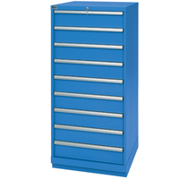 Drawer Cabinets, 9 Drawers, 28-1/4" W x 28-1/2" D x 59-1/2" H, Bright blue Superchem Industries