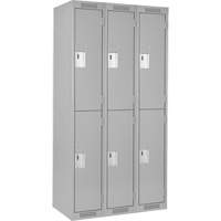 Clean Line Lockers, 2 -tier, Bank of 3, 36" x 18" x 72", Steel, Grey, Rivet (Assembled) Superchem Industries