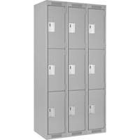 Clean Line Lockers, 3 -tier, Bank of 3, 36" x 18" x 72", Steel, Grey, Rivet (Assembled) Superchem Industries