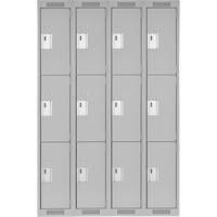 Clean Line Lockers, 3 -tier, Bank of 4, 48" x 18" x 72", Steel, Grey, Rivet (Assembled) Superchem Industries