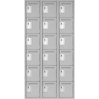 Clean Line Lockerettes, 6 -tier, Bank of 3, 36" x 18" x 72", Steel, Grey, Rivet (Assembled) Superchem Industries