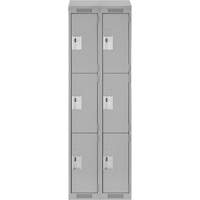 Clean Line Lockers, 3 -tier, Bank of 2, 24" x 18" x 78", Steel, Grey, Rivet (Assembled) Superchem Industries