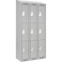Clean Line Lockers, 3 -tier, Bank of 3, 36" x 18" x 78", Steel, Grey, Rivet (Assembled) Superchem Industries
