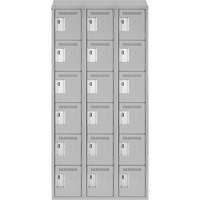 Clean Line Lockerette , 6 -tier, Bank of 3, 36" x 18" x 78", Steel, Grey, Rivet (Assembled) Superchem Industries