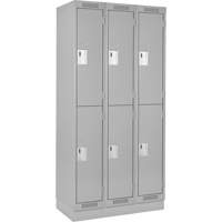 Clean Line Lockers, 2 -tier, Bank of 3, 36" x 18" x 76", Steel, Grey, Rivet (Assembled) Superchem Industries