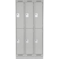 Clean Line Lockers, 2 -tier, Bank of 3, 36" x 18" x 76", Steel, Grey, Rivet (Assembled) Superchem Industries