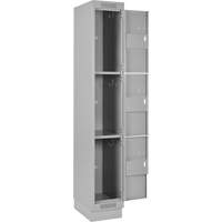 Clean Line Lockers, 3 -tier, Bank of 4, 48" x 18" x 76", Steel, Grey, Rivet (Assembled) Superchem Industries