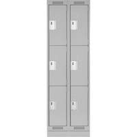 Clean Line Lockers, 3 -tier, Bank of 2, 24" x 18" x 76", Steel, Grey, Rivet (Assembled) Superchem Industries
