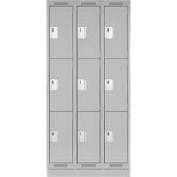 Clean Line Lockers, 3 -tier, Bank of 3, 36" x 18" x 76", Steel, Grey, Rivet (Assembled) Superchem Industries