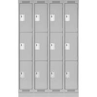 Clean Line Lockers, 3 -tier, Bank of 4, 48" x 18" x 76", Steel, Grey, Rivet (Assembled) Superchem Industries