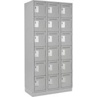 Clean Line Lockerette, 6 -tier, Bank of 3, 36" x 18" x 76", Steel, Grey, Rivet (Assembled) Superchem Industries