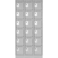 Clean Line Lockerette, 6 -tier, Bank of 3, 36" x 18" x 76", Steel, Grey, Rivet (Assembled) Superchem Industries