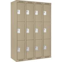Clean Line Lockers, 3 -tier, Bank of 4, 48" x 18" x 72", Steel, Beige, Rivet (Assembled) Superchem Industries