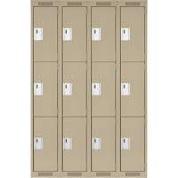 Clean Line Lockers, 3 -tier, Bank of 4, 48" x 18" x 72", Steel, Beige, Rivet (Assembled) Superchem Industries