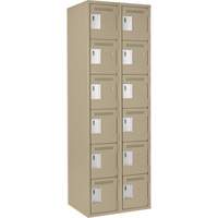 Clean Line Lockerette, 6 -tier, Bank of 2, 24" x 18" x 72", Steel, Beige, Rivet (Assembled) Superchem Industries