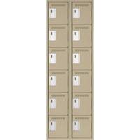 Clean Line Lockerette, 6 -tier, Bank of 2, 24" x 18" x 72", Steel, Beige, Rivet (Assembled) Superchem Industries