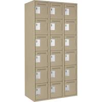 Clean Line Lockerette, 6 -tier, Bank of 3, 36" x 18" x 72", Steel, Beige, Rivet (Assembled) Superchem Industries