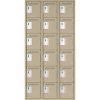 Clean Line Lockerette, 6 -tier, Bank of 3, 36" x 18" x 72", Steel, Beige, Rivet (Assembled) Superchem Industries
