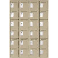 Clean Line Lockerette, 6 -tier, Bank of 4, 48" x 18" x 72", Steel, Beige, Rivet (Assembled) Superchem Industries