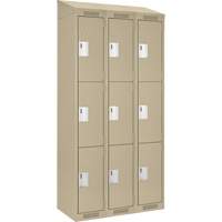 Clean Line Lockers, 3 -tier, Bank of 3, 36" x 18" x 78", Steel, Beige, Rivet (Assembled) Superchem Industries