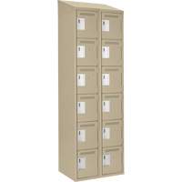 Clean Line Lockerette, 6 -tier, Bank of 2, 24" x 18" x 78", Steel, Beige, Rivet (Assembled) Superchem Industries