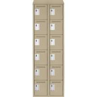 Clean Line Lockerette, 6 -tier, Bank of 2, 24" x 18" x 78", Steel, Beige, Rivet (Assembled) Superchem Industries