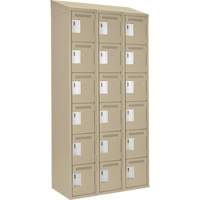 Clean Line Lockerette, 6 -tier, Bank of 3, 36" x 18" x 78", Steel, Beige, Rivet (Assembled) Superchem Industries