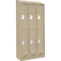 Clean Line Lockers, 2 -tier, Bank of 3, 36" x 18" x 82", Steel, Beige, Rivet (Assembled) Superchem Industries