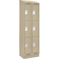 Clean Line Lockers, 3 -tier, Bank of 2, 24" x 18" x 82", Steel, Beige, Rivet (Assembled) Superchem Industries