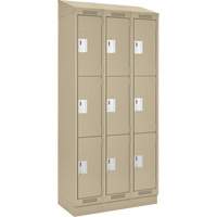 Clean Line Lockers, 3 -tier, Bank of 3, 36" x 18" x 82", Steel, Beige, Rivet (Assembled) Superchem Industries