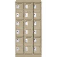 Clean Line Lockerette , 6 -tier, Bank of 3, 36" x 18" x 82", Steel, Beige, Rivet (Assembled) Superchem Industries