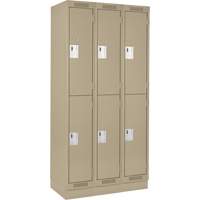 Clean Line Lockers, 2 -tier, Bank of 3, 36" x 18" x 76", Steel, Beige, Rivet (Assembled) Superchem Industries