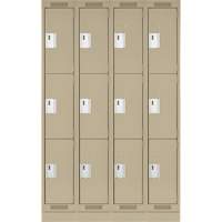 Clean Line Lockers, 3 -tier, Bank of 4, 48" x 18" x 76", Steel, Beige, Rivet (Assembled) Superchem Industries